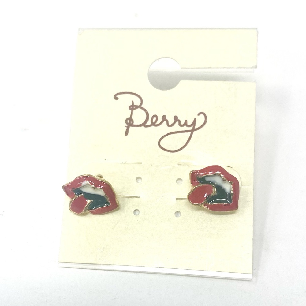 NWT Free People Lip Tongue Stud Earrings Enamel Rolling Stones